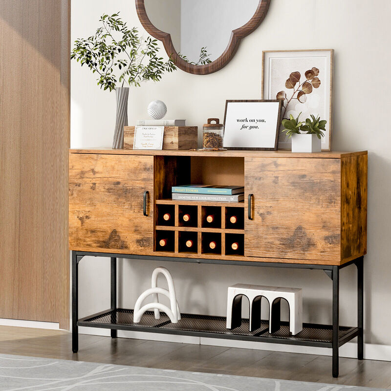Industrial Kitchen Buffet Sideboard with Wine Rack and 2 Doors-Rustic Brown