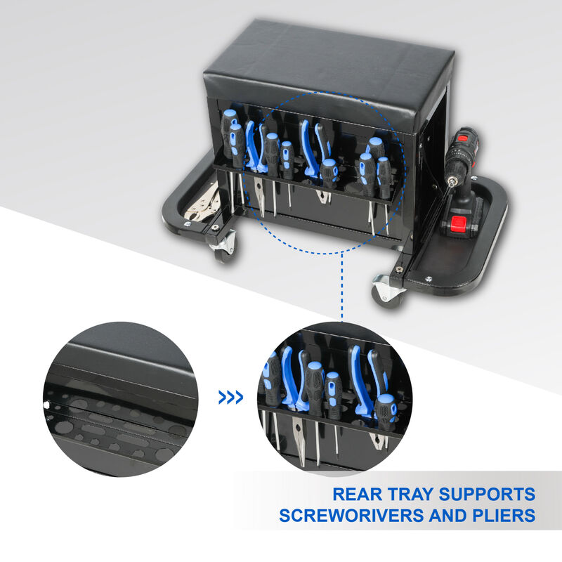 ELEMENT ACE 3-Drawer Rolling Mechanic Seat with Tool Trays, 350lbs Maximum Weight Capacity, Heavy-Duty Garage Work Stool with Swivel Casters and Ample Tool Storage image number 7