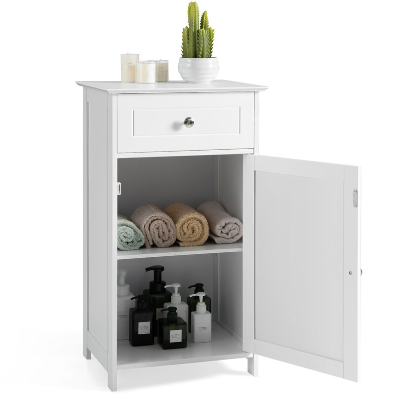 Costway Cabinet Bathroom Storage Floor Organizer Cupboard Drawer Shelf Bath Towel White