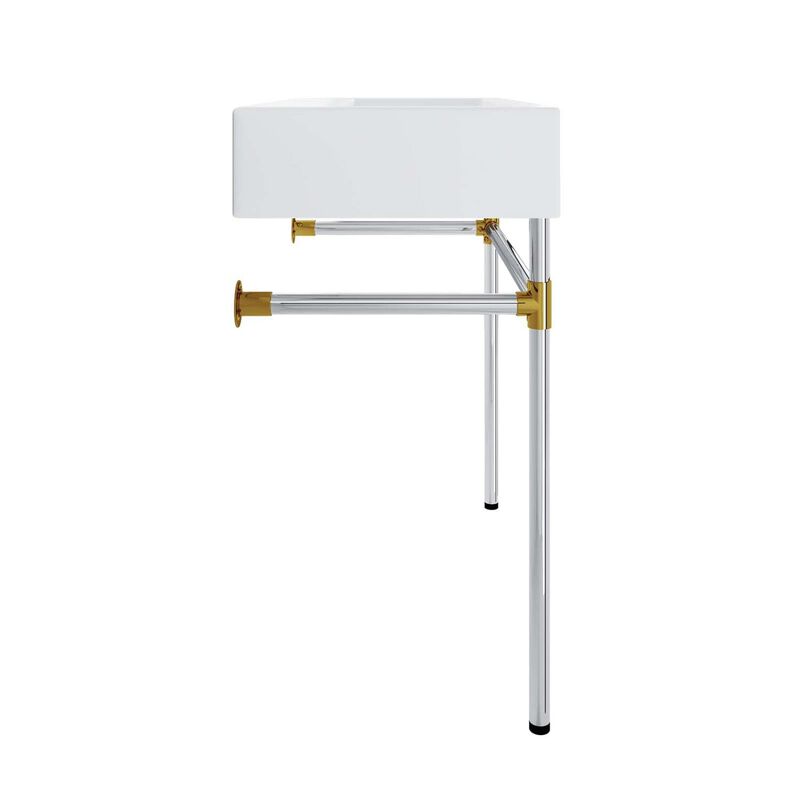 Modway Redeem 32" Wall-Mount Stainless Steel Bathroom Vanity in Silver/White image number 4