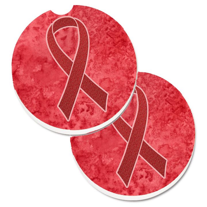 Caroline's Treasures Red Ribbon For Aids Awareness Set of 2 Cup Holder Car Coasters AN1213CARC, 2.56, Multicolor