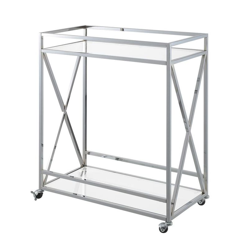 Convenience Concepts Oxford Chrome Glass Bar Cart with Shelf