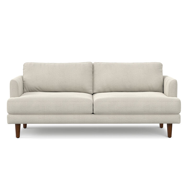 Livingston 76 inch Wide Mid-Century Modern Loveseat Sofa in Cream White Woven-Blend Fabric