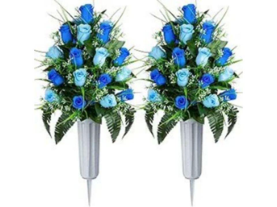 Blue Artificial Rose Flower Heads Vase Filler Cemetery Flowers