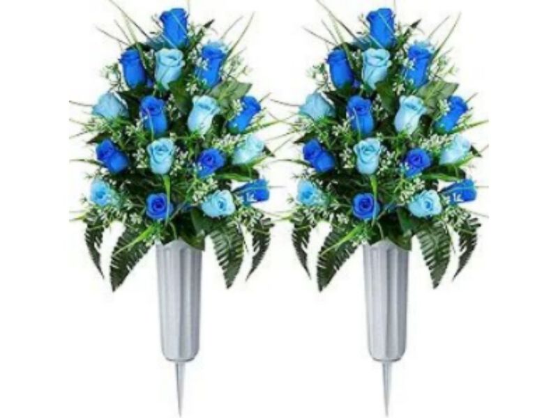 Blue Artificial Rose Flower Heads Vase Filler Cemetery Flowers image number 0