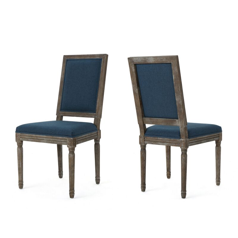 Dining Side Chair Set of 2, Traditional Style, Navy Blue Polyester - Benzara