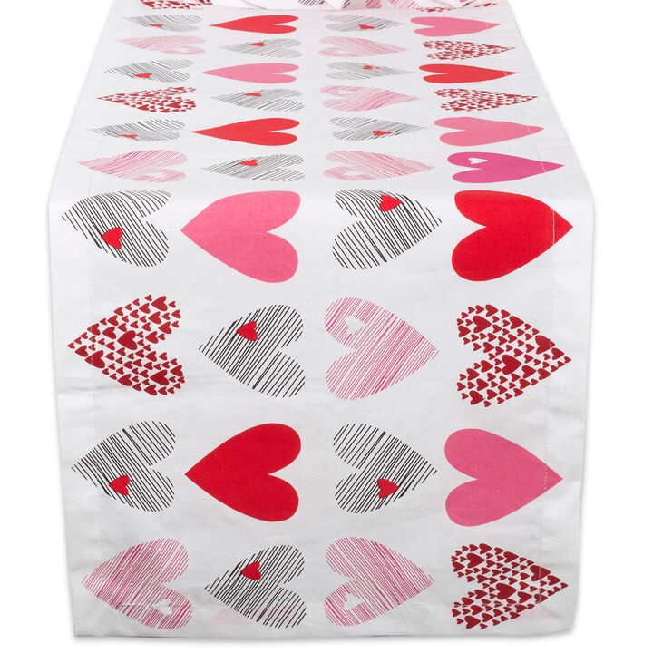 72" White and Pink Seamless Hearts Printed Rectangular Table Runner