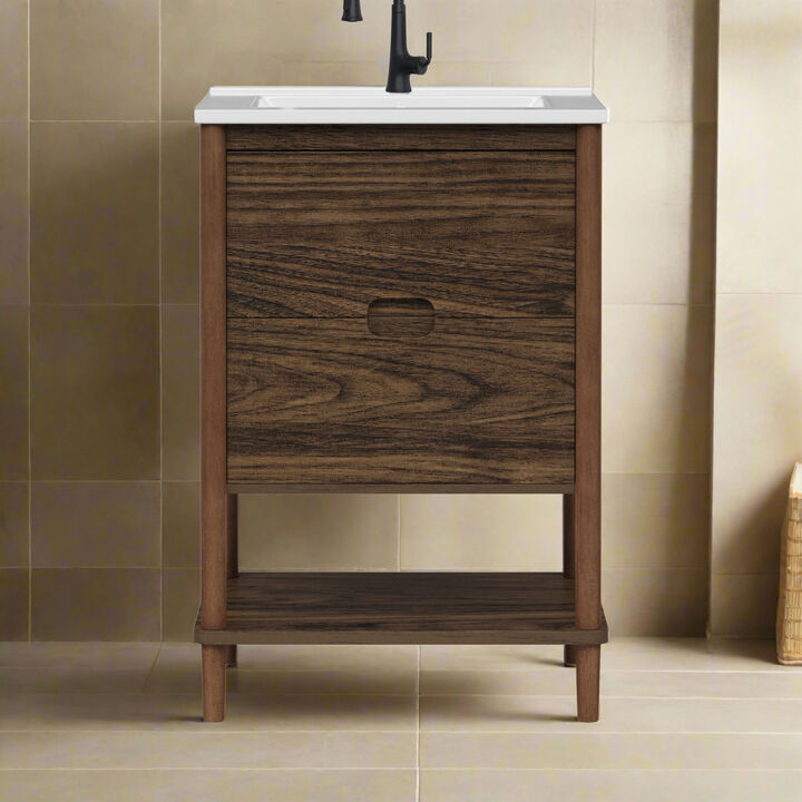 Ellery 24" Single Bathroom Vanity with Two Drawers, Walnut