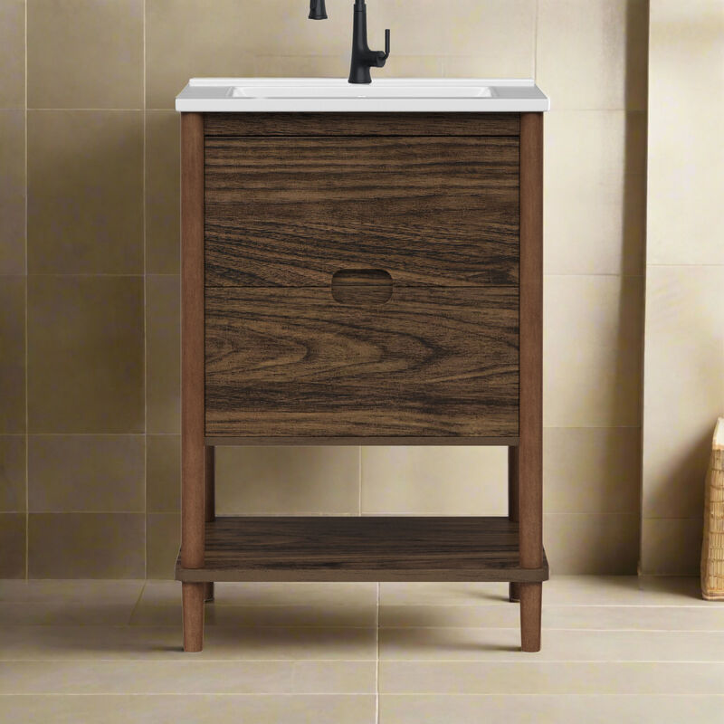 Ellery 24" Single Bathroom Vanity with Two Drawers, Walnut image number 1