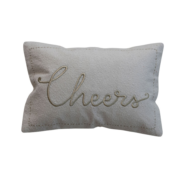Gold Embroidered Cheers Lumbar Pillow in Cotton Blend
