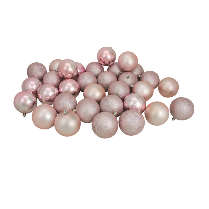 32ct Blush Pink Shatterproof 4-Finish Christmas Ball Ornaments 3.25" (80mm)