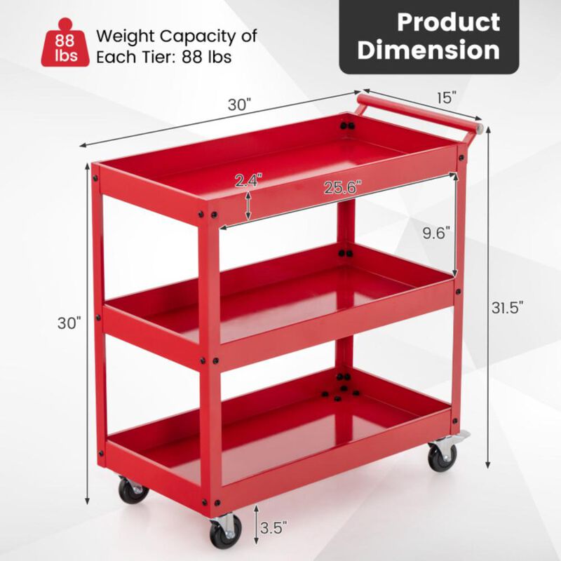 Hivvago 3-Tier Utility Cart with Steel Frame and Four Wheels