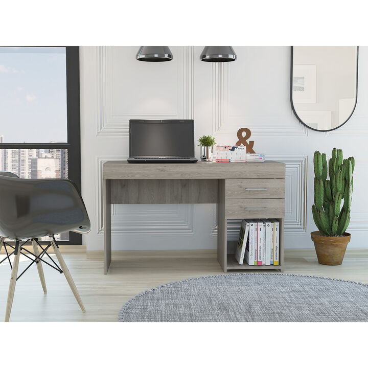 Streamdale Ibare Two Drawer Computer Desk, One Lower Shelf - Light Gray