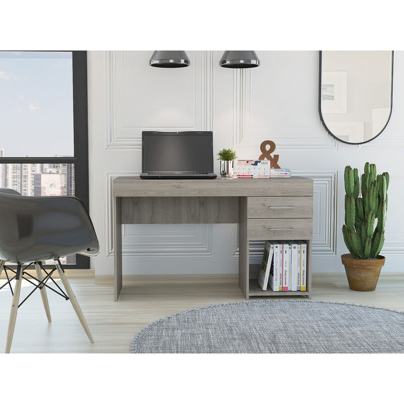 Streamdale Ibare Two Drawer Computer Desk, One Lower Shelf - Light Gray
