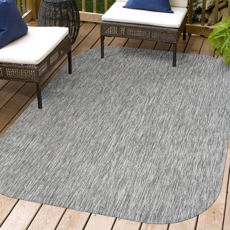 Miles Modern Minimalist Radius Corner Solid Indoor/Outdoor Shaped Area Rug