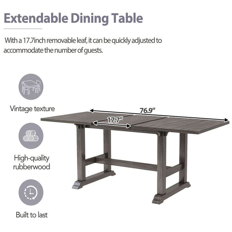 Merax 6-Piece Updated 76.9inch Extendable Trestle Dining Table Set with Removable Leaf Dining Sets image number 6