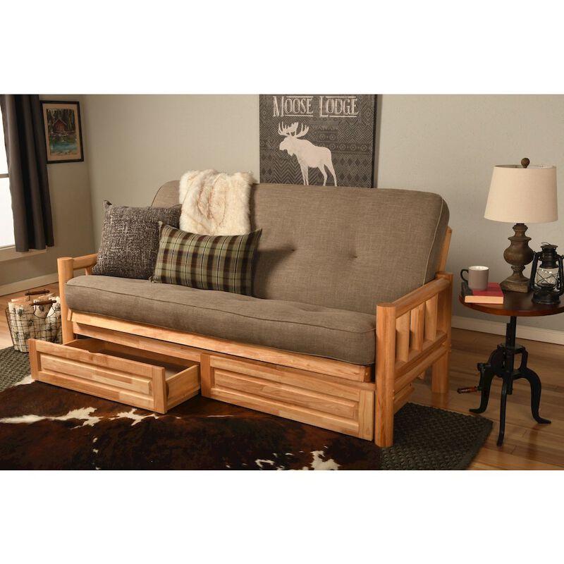 Lodge Frame-Natural Finish-Linen Stone Mattress-Storage Drawers image number 1