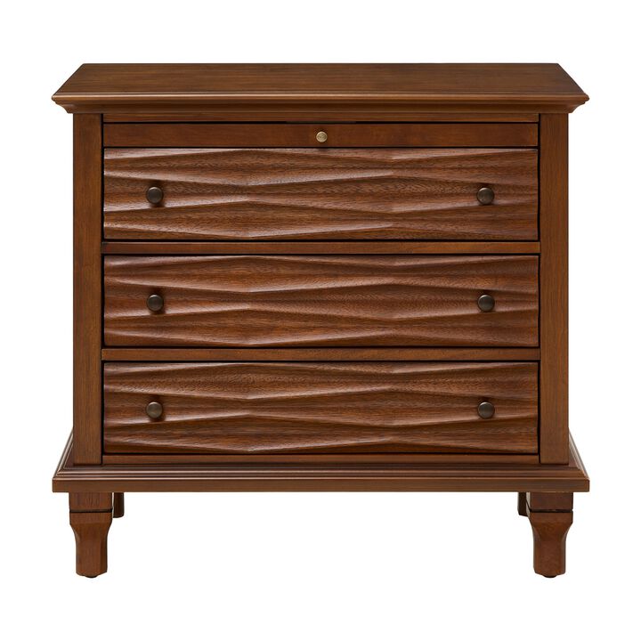 Beprax Built‑in Charging Station Farmhouse 3‑Drawer Nightstand