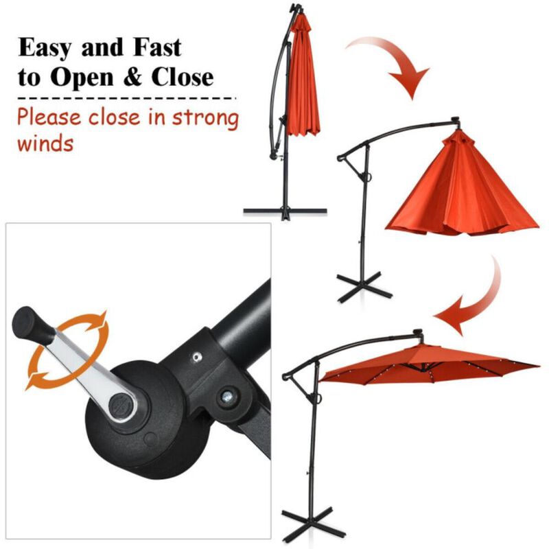 Hivvago 10 Feet 360&deg; Rotation Solar Powered LED Patio Offset Umbrella without Weight Base