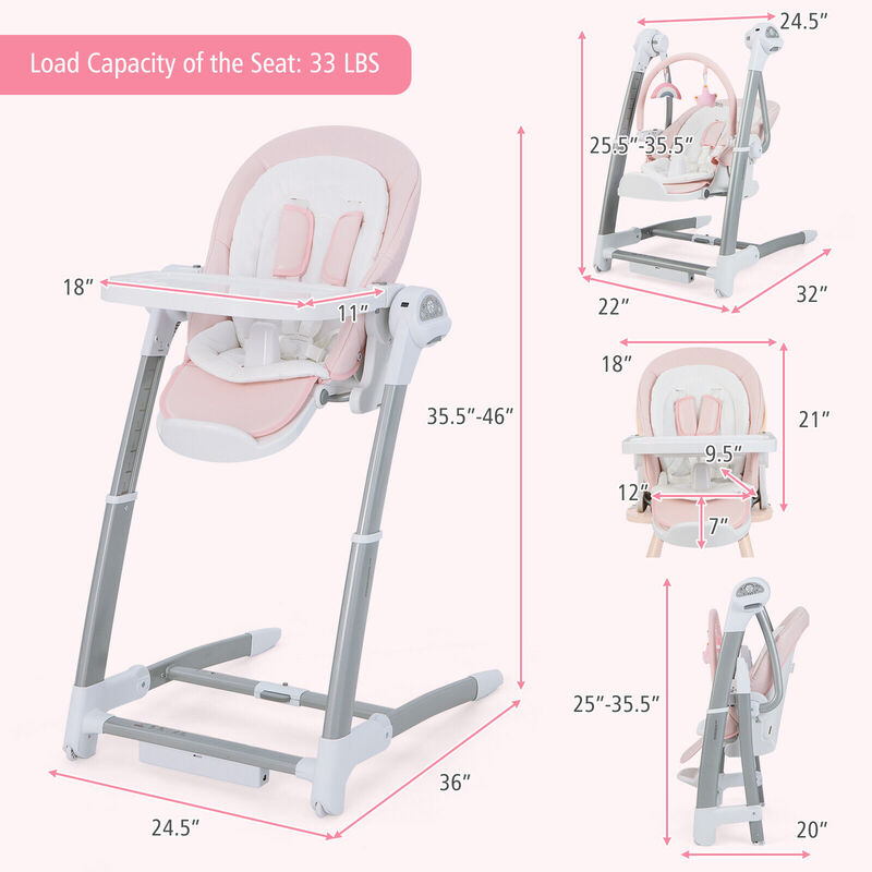 Baby Folding High Chair with 8 Adjustable Heights and 5 Recline Backrest image number 6