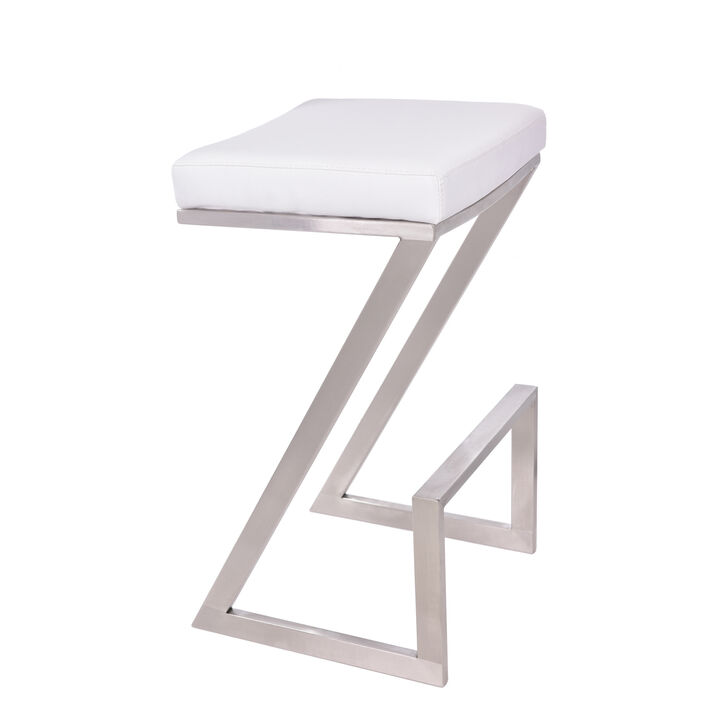 Atlantis  Counter Height Backless Grey Faux Leather and Brushed Stainless Steel Bar Stool
