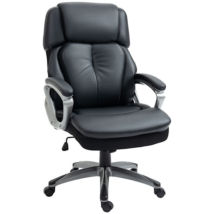 Vinsetto High Back Ergonomic Home Office Chair, Faux Leather Swivel Chair with Adjustable Height, Lumbar Support and Padded Armrests, Black
