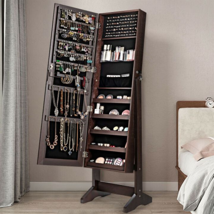Hivvago Standing Jewelry Armoire Cabinet with Full Length Mirror-White