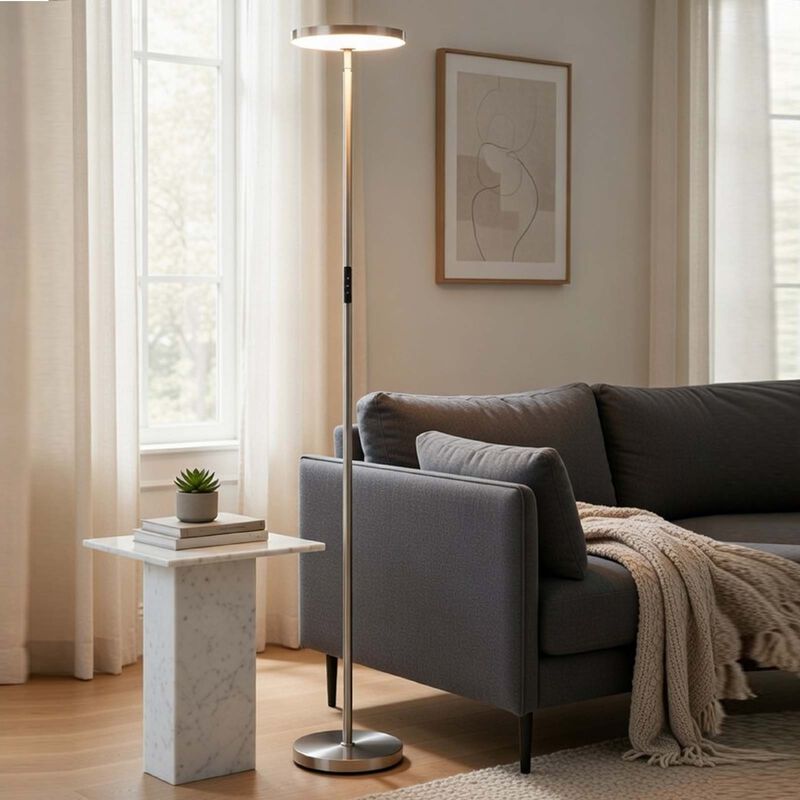 Floor Lamp with LED Torchiere, Touch Dimmer, 70 Inch Brushed Steel image number 1
