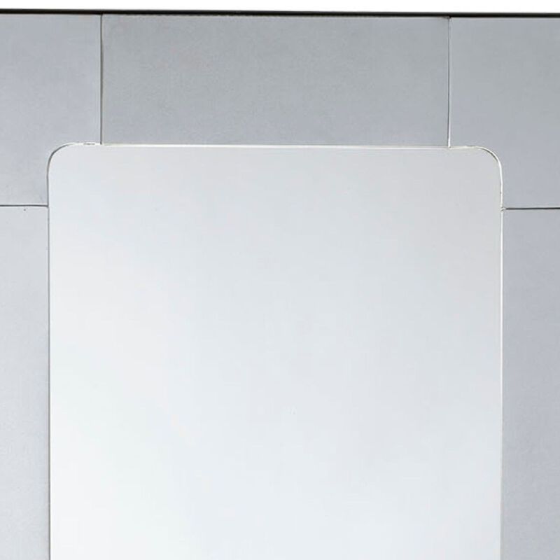 Fexo Wall Mirror, 36 Inch Mercury Glass Silver Frame, Hand Forged Iron - Benzara