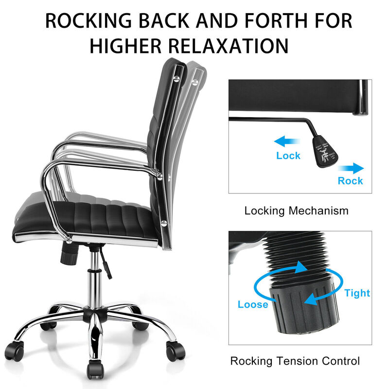 Costway PU Leather Office Chair High Back Conference Task Chair w/Armrests Black