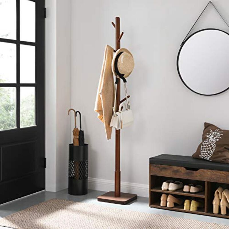 Solid Walnut Coat Rack Stand with 8 Hooks - Elegant Hall Tree