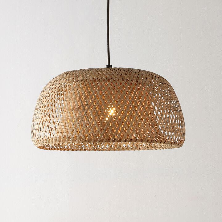 Mateo 1-Light Farmhouse Coastal Bamboo 180" Cord Plug-In or Hardwired LED Pendant