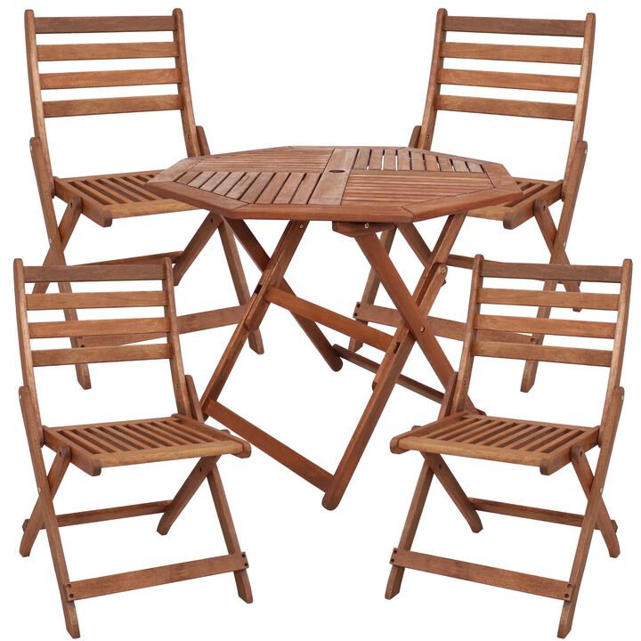 Sunnydaze Meranti Wood 5-Piece Folding Patio Octagon Dining Set