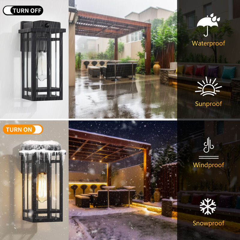 2-Pack 12 in. Modern Black Motion Sensor Outdoor Wall Lanterns with Clear Glass image number 5