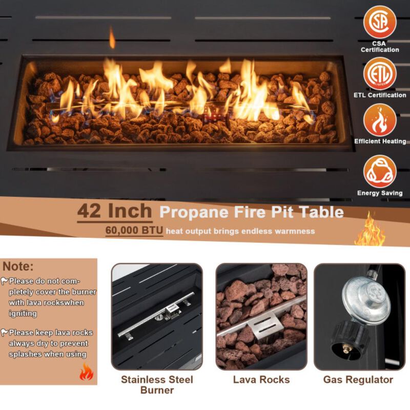 Hivvago 60 000 BTU Rectangular Propane Fire Pit Table with Waterproof Cover