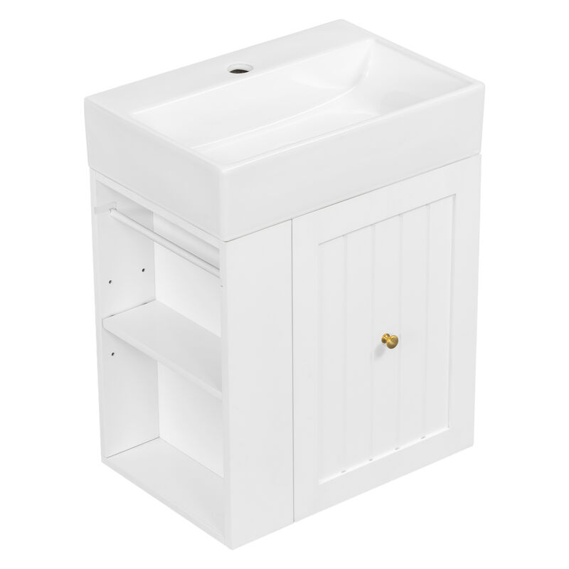 ELEMENT ACE Space-Saving Modern Wall-Mounted Bathroom Vanity with Ceramic Sink and Storage Drawer image number 7