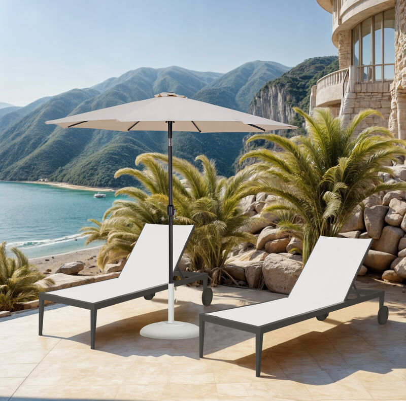 Meridian Furniture Fiji Beige Fabric / Matte White Aluminum Patio Umbrella with Base Sets image number 1