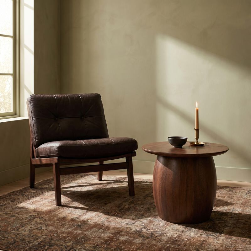 Modern Mango Wood Round Accent Table, Walnut image number 1