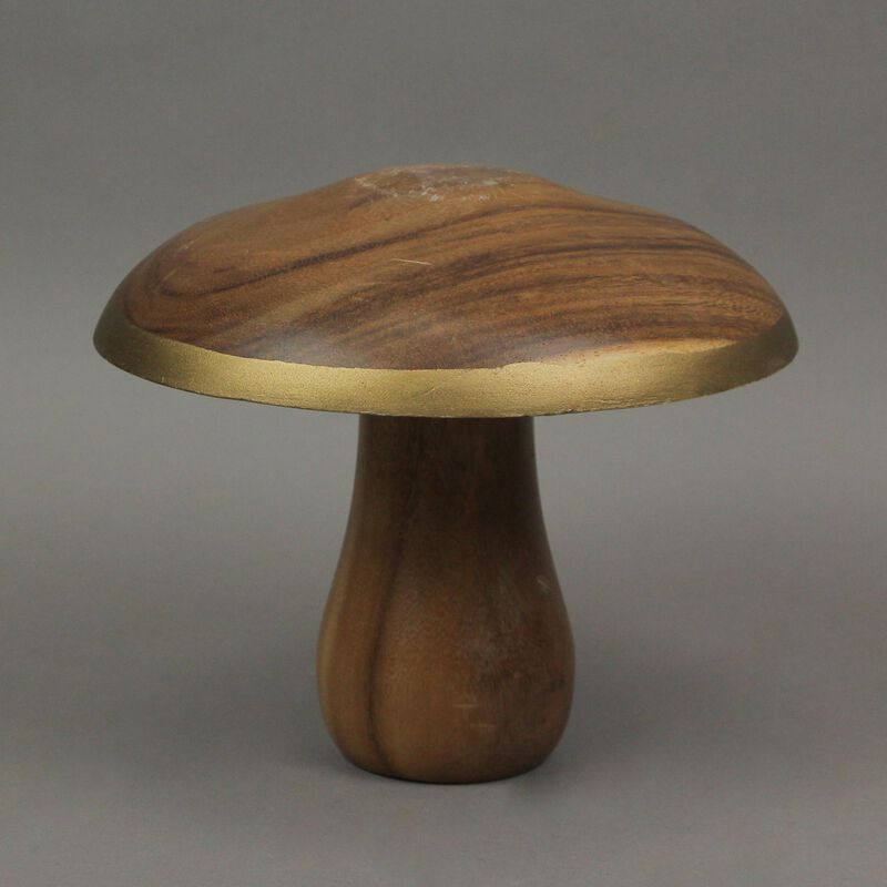 8 Inch Hand Carved Acacia Wood Mushroom Home Decor Sculpture Decorative Statue image number 2