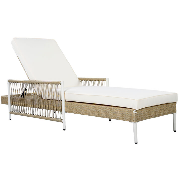 Merax Outdoor Wicker Chaise Lounge with 6 Recline Positions, Thick Cushion