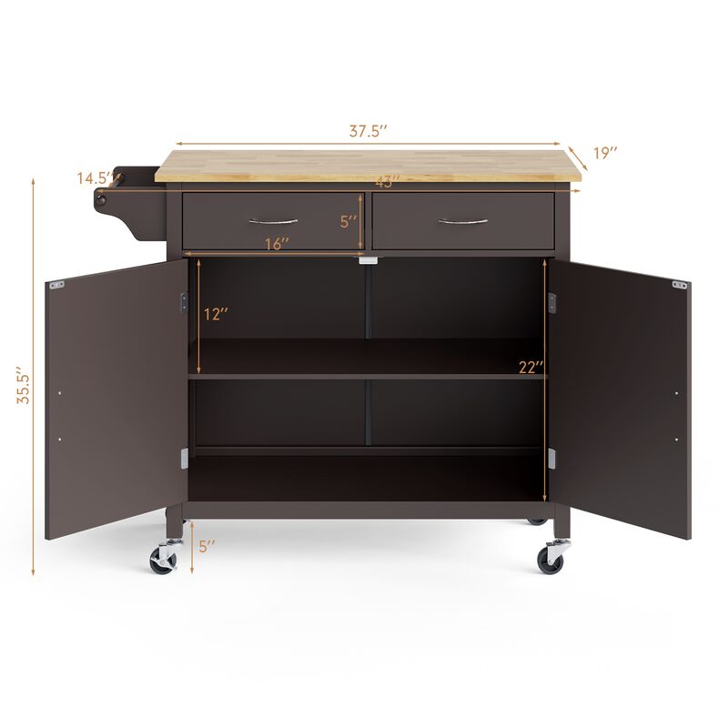 Modern Rolling Kitchen Cart Island with Wooden Top