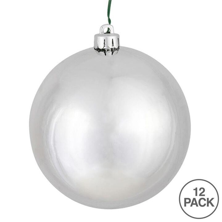 Vickerman 3" Silver Shiny Ball Ornaments - Set of 12 Ornaments - Silver Holiday Christmas Decor - Metallic Round Ornaments - Pack of 12 Ornaments for Christmas