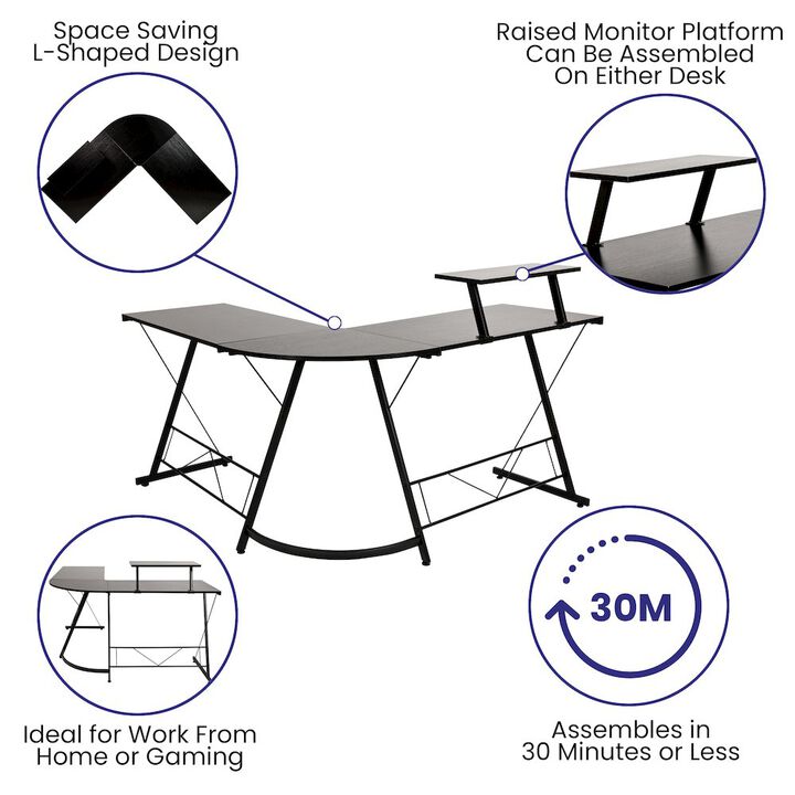 Flash Furniture L-Shaped Desk 71.5" Computer Corner Desk, Black/Black