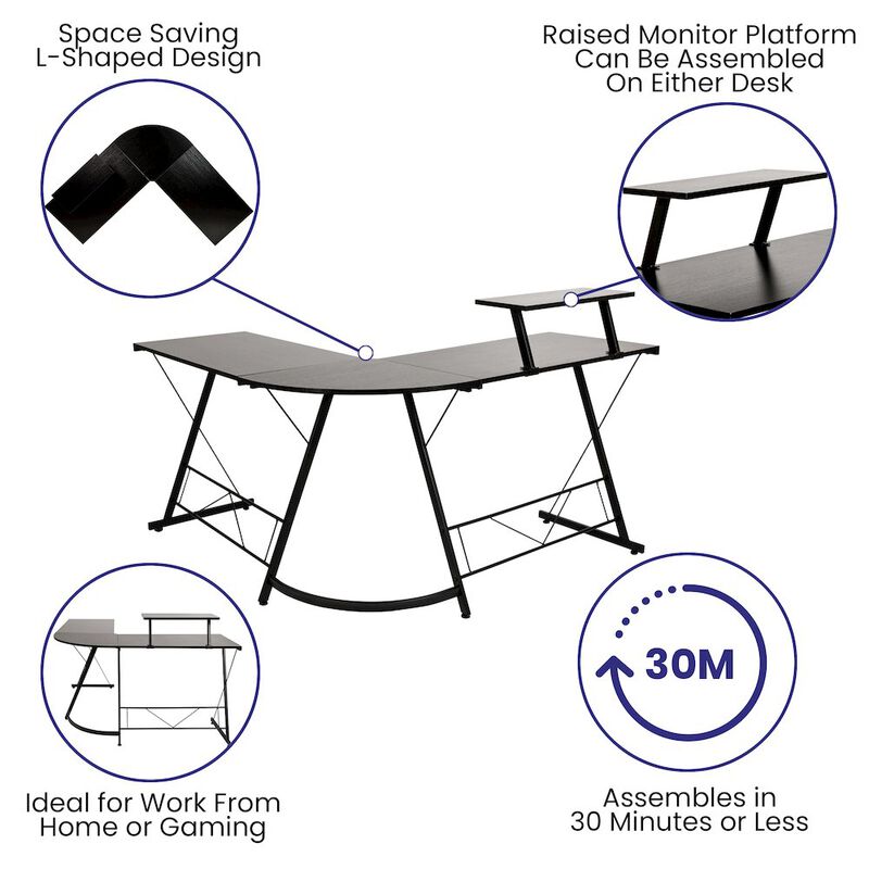 Flash Furniture L-Shaped Desk 71.5" Computer Corner Desk, Black/Black image number 1