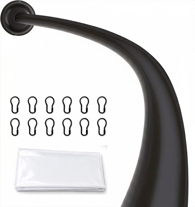 Shower Suite by Utopia Alley &ndash; Rustproof Aluminum Curved Shower Curtain Rod Combo Set with Liner & 12 Hooks, Adjustable 45&ndash;72 Inch Wall Mount Rod