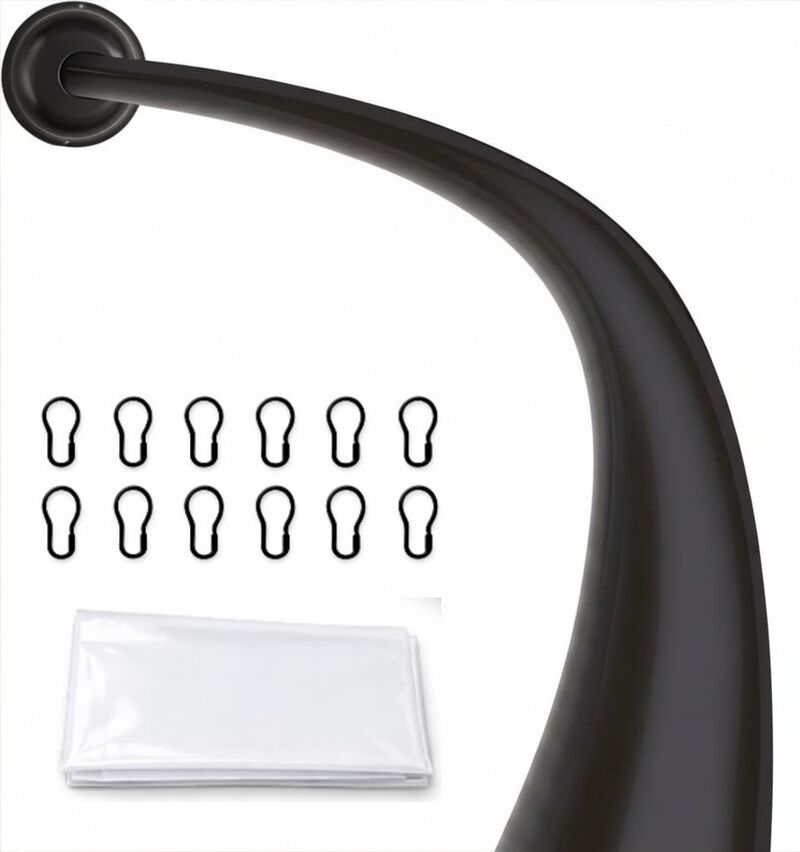 Shower Suite by Utopia Alley &ndash; Rustproof Aluminum Curved Shower Curtain Rod Combo Set with Liner & 12 Hooks, Adjustable 45&ndash;72 Inch Wall Mount Rod image number 0