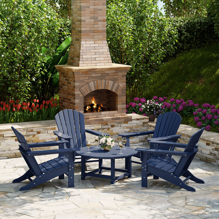 WestinTrends 5-Piece Outdoor Patio HDPE Adirondack Chair With Round Coffee Table Conversation Set
