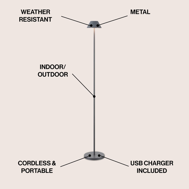 Mallory 44" Modern Minimalist Indoor/Outdoor Iron Pleated Shade Rechargeable/Cordless Dimmable Integrated LED Floor Lamp