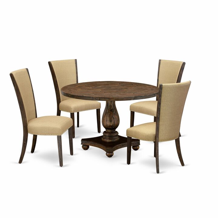 East West Furniture I2VE5-703 5Pc Dining Set - Round Table and 4 Parson Chairs - Distressed Jacobean Color