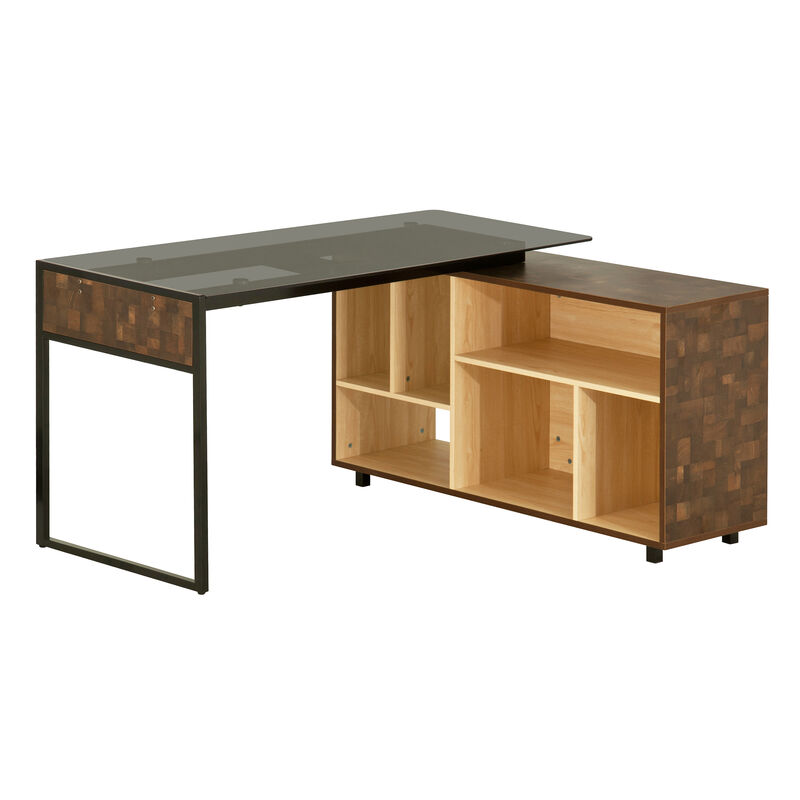 L-SHAPED Corner Desk with Multiple Storage, Oak